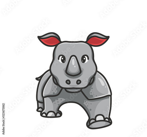 cute rhinoceros walking. cartoon animal nature concept Isolated illustration. Flat Style suitable for Sticker Icon Design Premium Logo vector. Mascot Character