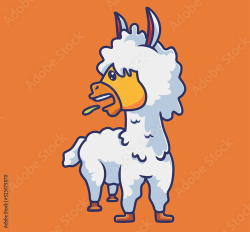 cute alpaca spit. cartoon animal nature concept Isolated illustration. Flat Style suitable for Sticker Icon Design Premium Logo vector. Mascot Character