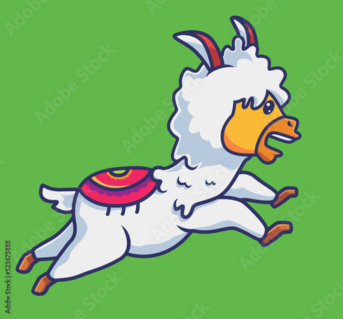 cute alpaca run sport. cartoon animal sports concept Isolated illustration. Flat Style suitable for Sticker Icon Design Premium Logo vector. Mascot character
