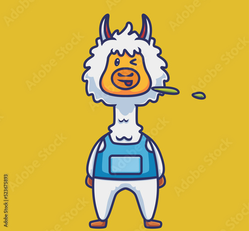 cute alpaca spitting. cartoon animal nature concept Isolated illustration. Flat Style suitable for Sticker Icon Design Premium Logo vector. Mascot Character