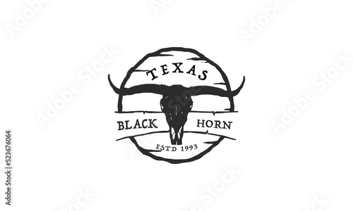 Texas Longhorn, Country Western Bull Cattle Vintage Label Logo Design