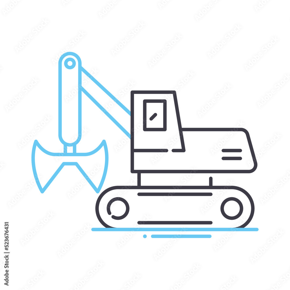 clamshell bucket truck line icon, outline symbol, vector illustration, concept sign