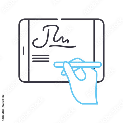 electronic signature line icon, outline symbol, vector illustration, concept sign