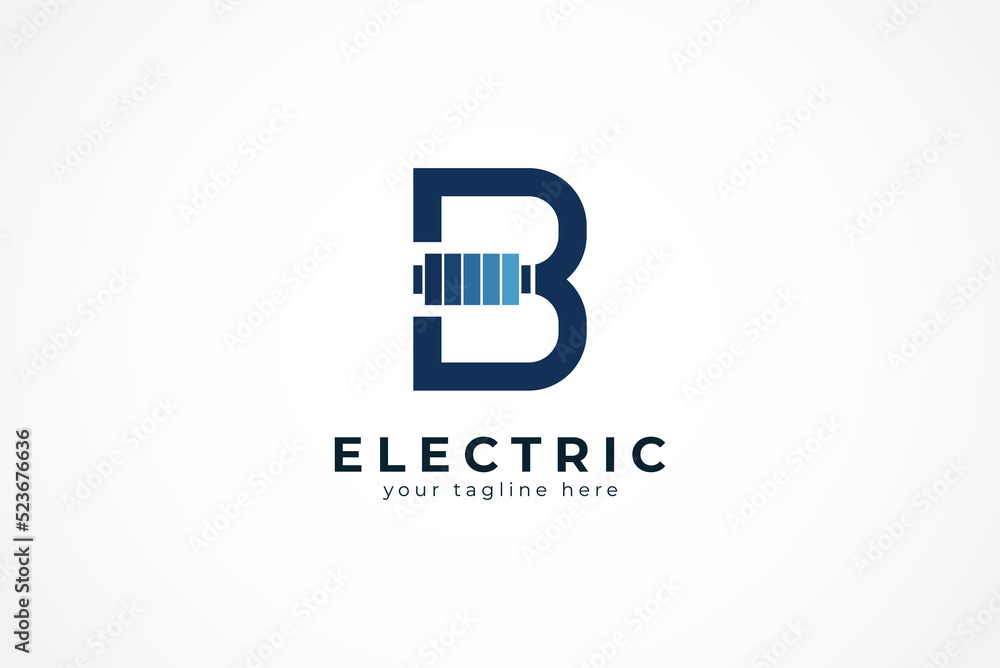 Electric battery Logo, letter B with battery combination, Flat design logo template, vector illustration Electric battery Logo, letter B with battery combination, Flat design logo template, vector illustration