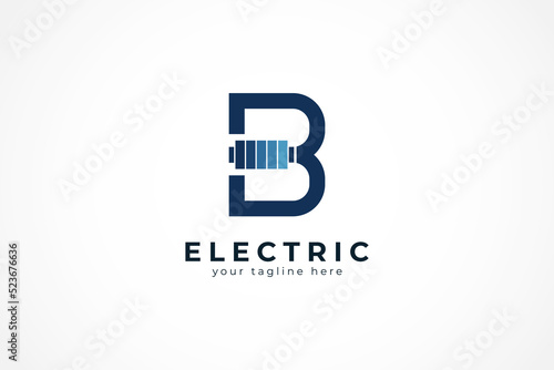 Electric battery Logo, letter B with battery combination, Flat design logo template, vector illustration