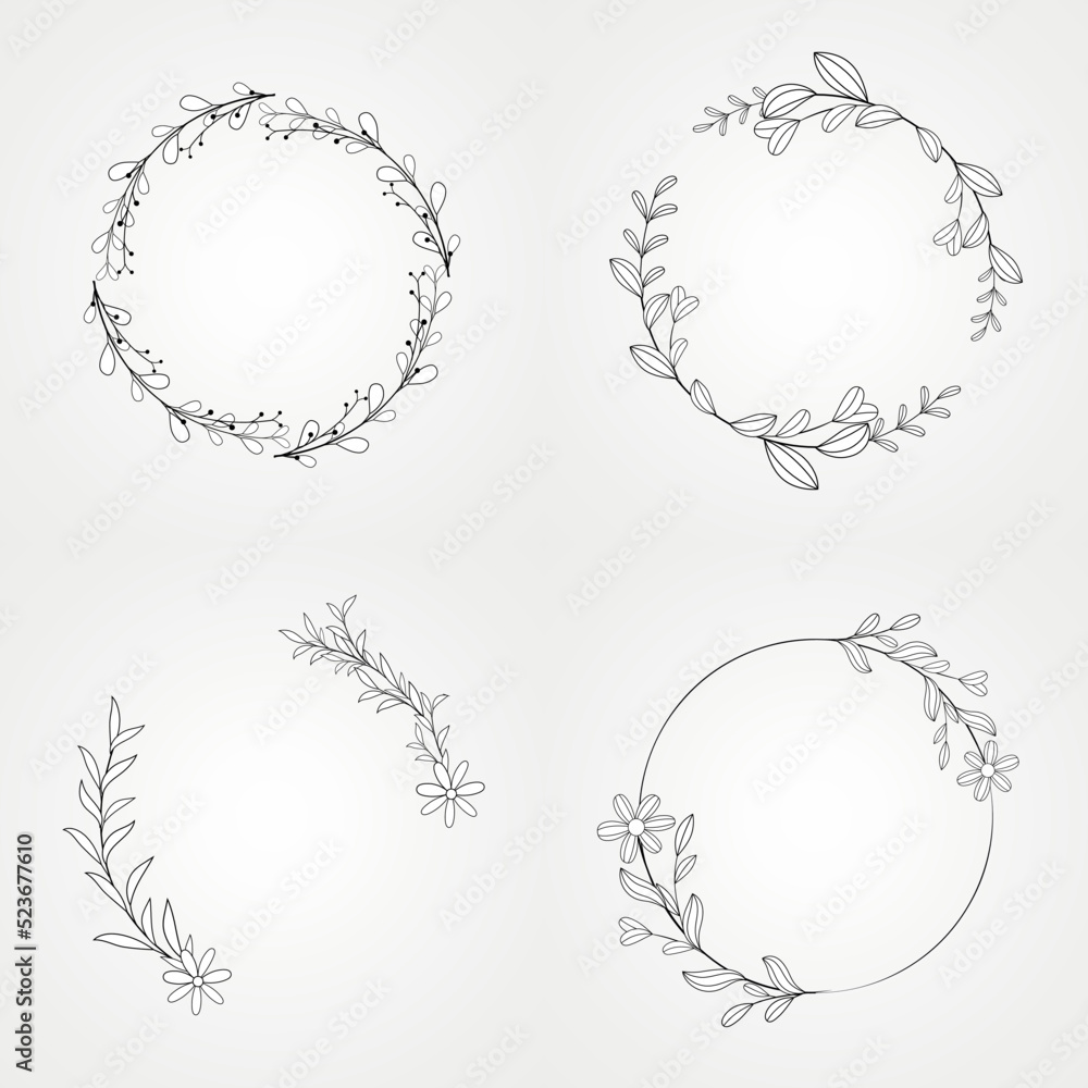 floral botanical set circle isolated frame floral botanical set circle isolated frame