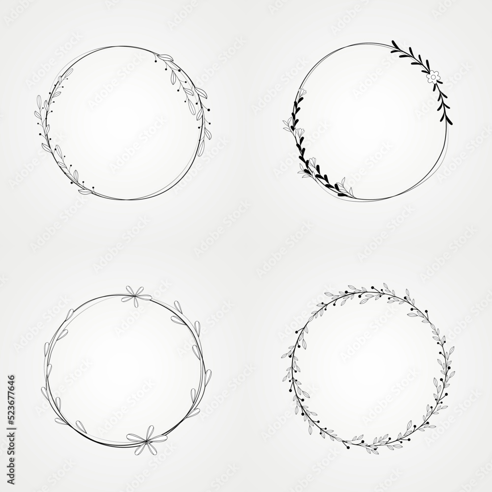 floral botanical set circle isolated frame floral botanical set circle isolated frame