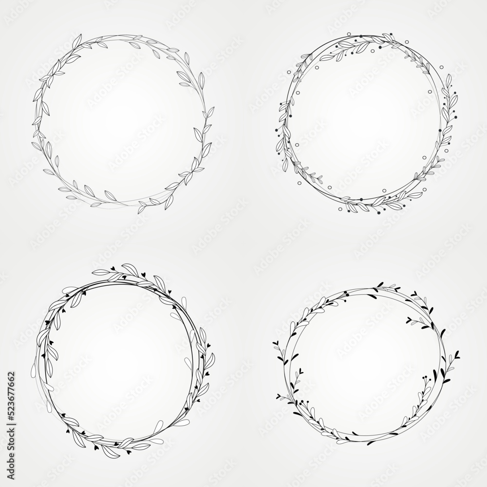 set frame botanical wreath circle vector set frame botanical wreath circle vector