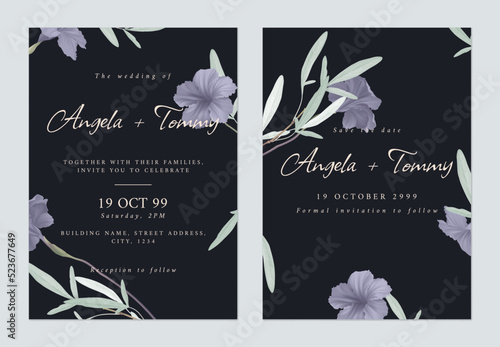 Floral wedding invitation card template design, ruellia tuberosa
 flowers and...