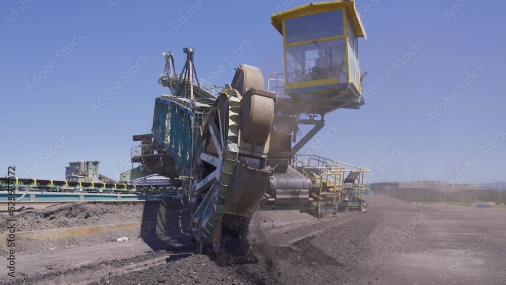 The process of loading coal into the thermal power plant. Stacking ...