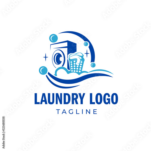 Blue laundry washing machine logo, suitable for cleaning business