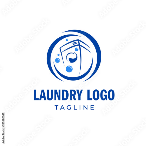 Blue laundry washing machine logo, suitable for cleaning business