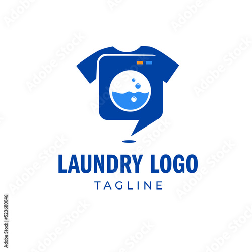 Blue laundry washing machine logo, suitable for cleaning business