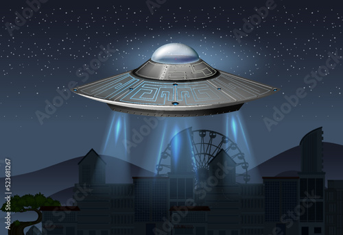 UFO visiting the earth at night