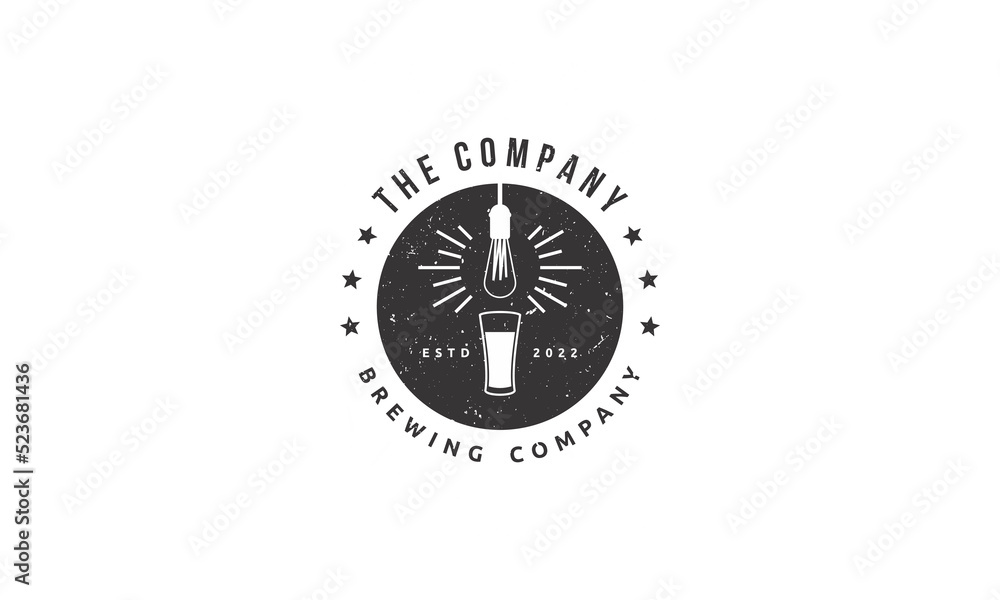 vector graphic logo design. badge, emblem, stamp style logo. vintage old style logo. combination glass and lamp light vector graphic logo design. badge, emblem, stamp style logo. vintage old style logo. combination glass and lamp light