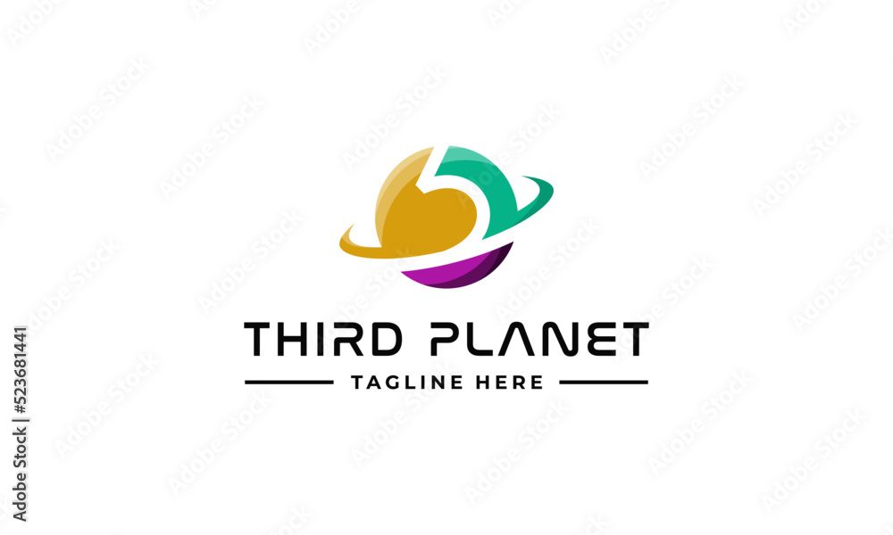 Obraz premium illustration vector graphic logo design. third planet in multiple colour yellow, green, and purple
