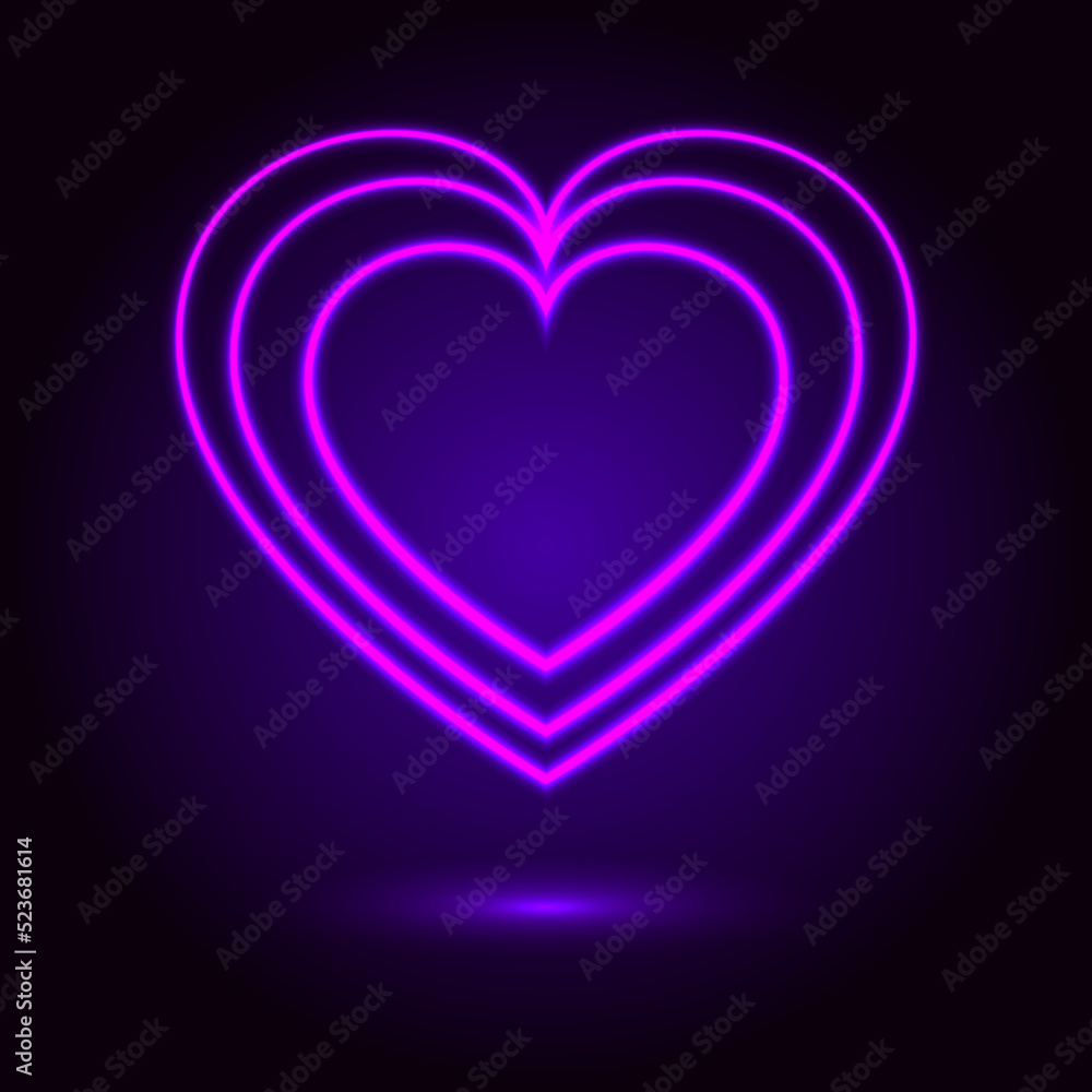 Three layer heart neon light vector illustration Three layer heart neon light vector illustration