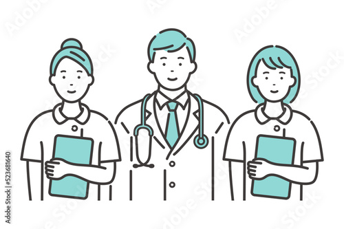 若い男性医師と女性看護師　笑顔の医療チーム