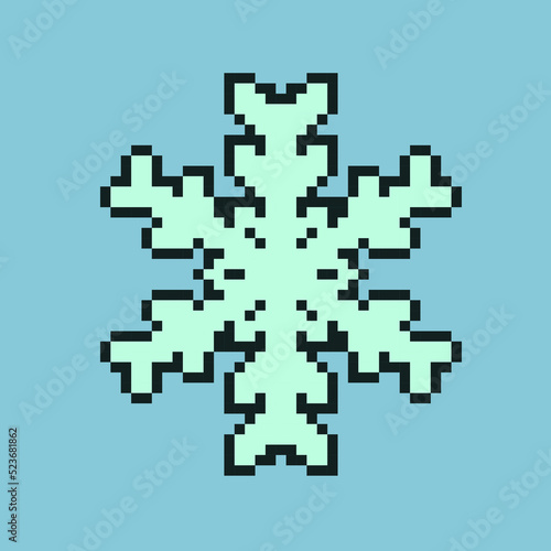 Fully editable snowflake icon vector illustration pixel art for game development, graphic design, poster and art.