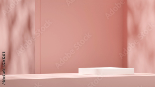 Fototapeta Naklejka Na Ścianę i Meble -  Minimal 3d rendering mockup template white podium in landscape with pink wall background