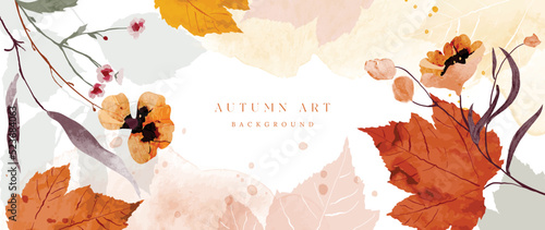 Fotografija Autumn foliage in watercolor vector background
