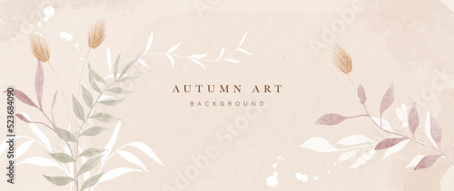 Autumn floral in watercolor vector background. Abstract wallpaper design with wildflower, wild grass, flowers. Minimal botanical in fall season illustration suitable for fabric, prints, cover. 