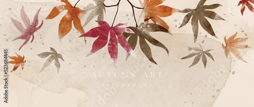 Autumn foliage in watercolor vector background. Abstract wallpaper design with maple, leaf branch, line art. Elegant botanical in fall season illustration suitable for fabric, prints, cover. 