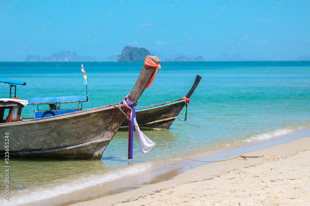 longtail boat on Tubkaak beach ready to Hong island, Krabi, Thailand. landmark, destination Southeast Asia Travel, vacation and holiday concept longtail boat on Tubkaak beach ready to Hong island, Krabi, Thailand. landmark, destination Southeast Asia Travel, vacation and holiday concept