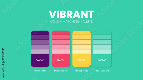 Vibrant color guide book cards samples. Color theme palettes or color schemes collection. Colour combinations in RGB or HEX. Set of trend color swatch cataloque inspiration for fashion or design.