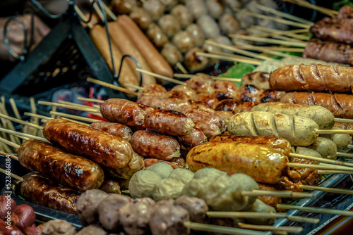 Grilled sausage,street food of Thailand.
