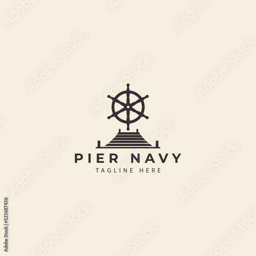 Photo dock with navy icon  port  logo design vector illustration