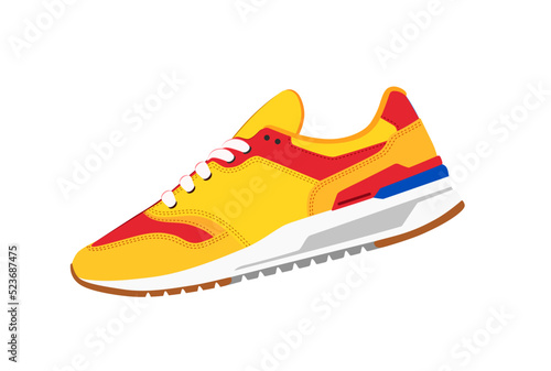 Vector exclusive colorful sneaker silhouette side view. Isolated on white background sport style casual man shoes. Luxury modern footwear logo. Casual urban look. Fashion sneakers side view. Shoe logo
