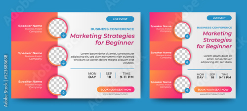 Marketing Strategies live webinar banner invitation and social media post template. Business webinar invitation design. Vector EPS 10 