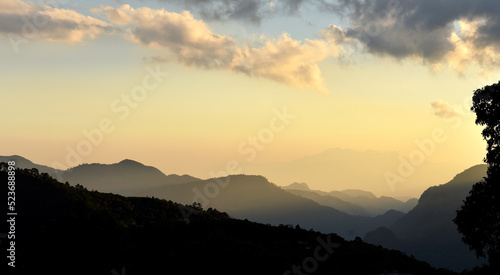 Mountain Landscapes with sunrise and fog