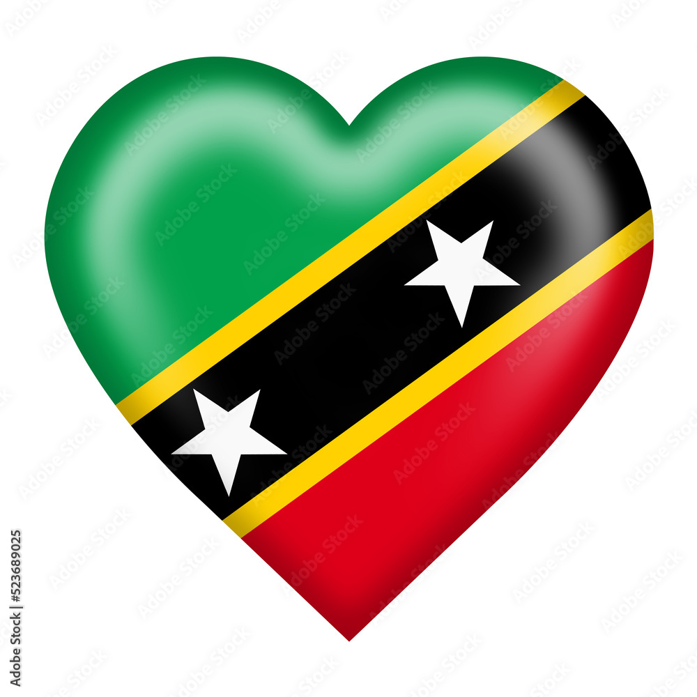 Saint Kitts and Nevis flag heart button with clipping path 3d illustration Saint Kitts and Nevis flag heart button with clipping path 3d illustration