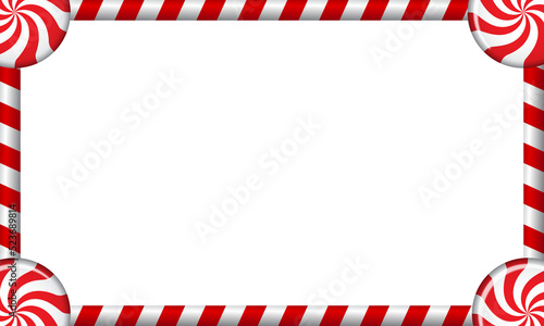 Rectangle candy cane frame with red and white striped lollipop pattern. Transparent background. Illustration