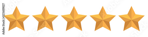 Yellow five stars quality rating icons. 5 stars icon. Five star sign. Rating symbol. Transparent background. Illustration