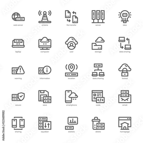 Web Hosting icon pack for your website, mobile, presentation, and logo design. Web Hosting icon outline design. Vector graphics illustration and editable stroke.