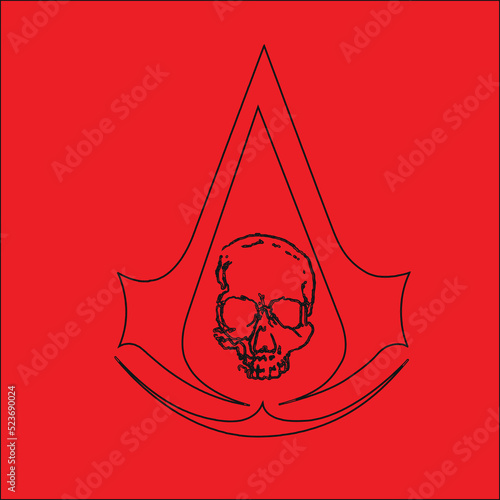 the creed assassins logo on a red background