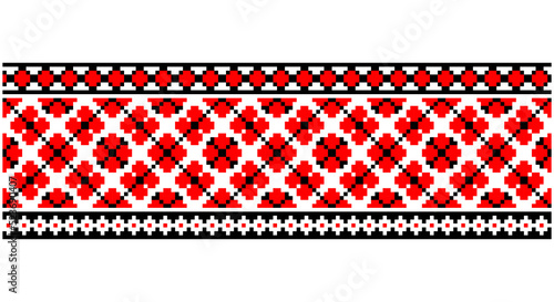 Embroidered good like old handmade cross-stitch ethnic Ukraine pattern. Ukrainian towel ornament, rushnyk called, vector.