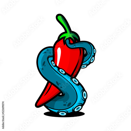 vector illustration of octopus tentacles wrapped around red chili