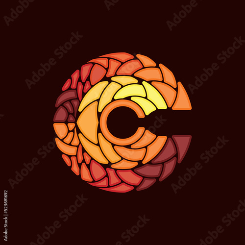 Letter C Stone Mosaic Creative Logo, vector logo letter C made of colored stones, Abstract vector logo letter C with stones	