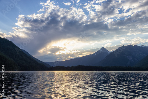 Lake, trees and mountains in Canadian Landscape. Chilliwack Lake, British Columbia, Canada. Nature Background.