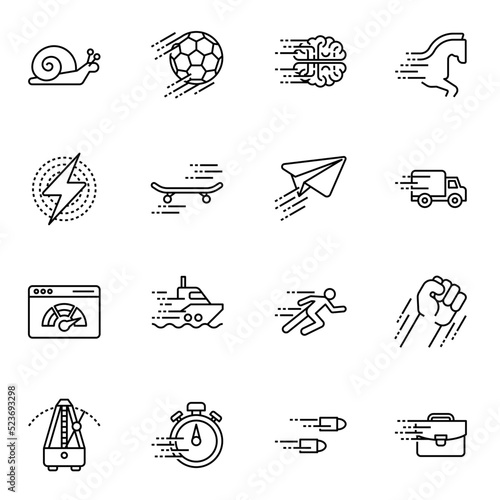 Motion and speed linear icons set 2. Slow and fast vector signs