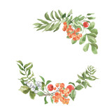 Watercolor wreath of leaves and berries