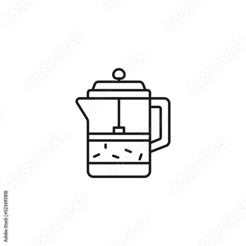French Press line art tea icon design template vector illustration