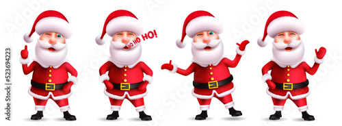 Santa claus christmas character vector set. Santa claus in 3d realistic characters with waving and laughing friendly gestures in smiling facial expression for xmas collection design.