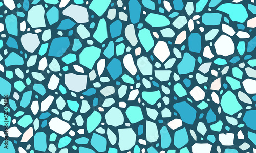 Vector blue terrazzo texture. Pastel colors stone tile pattern. Cement kitchen decor. Mint marble bath floor. Fabric vintage print. Quartz glass natural fragment. Interior wall design template