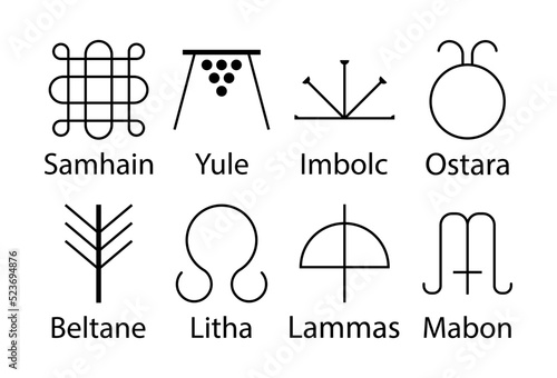 Wicca witch symbols, magic signs set isolated