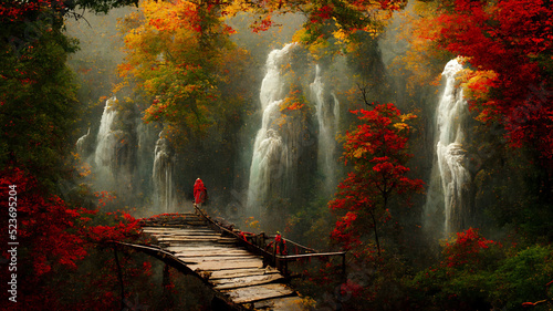 Waterfall in the autumn forest.